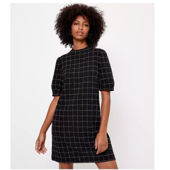 LOFT Dresses & Skirts - ✨ Ann Taylor LOFT Windowpane Puff Sleeve Shift Dress ✨